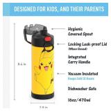 THERMOS FUNTAINER 16 Ounce Stainless Steel Vacuum Insulated Bottle with Wide Spout Lid, Pokemon