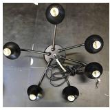 8 Lights Modern Farmhouse Chandelier Black 32.3" Large Drum Light Fixture Rustic Pendant Lighting for Living Room Dining Room Kitchen Island Bar Office, Round Metal Shade Wood Grain Finish, similar Re