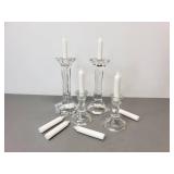 8" Pair Glass Taper Candlesticks and 4.5" Pair Glass Taper Candlesticks (8) Emergency Style Candles