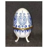 China Egg Shaped Trinket Box w/ gold Trim