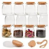 EZOWare 5oz Clear Glass Bottle with Cork Lid and Plastic Lid, Set of 12 Small Favor Jar Container For Wedding & Party Favor, Baby Shower, Pudding, Yogurt, Spices with Label Tags and String