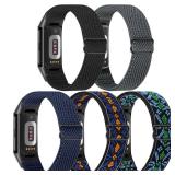 Bcuckood 5 Pack Elastic Nylon Watch Bands Compatible for Fitbit Charge 6/Fitbit Charge 5, Adjustable Breathable Replacement Stretchy Nylon Loop Wristband Sport Strap for Women Men