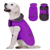 MIGOHI Warm Dog Coat, Winter Dog Jacket for Cold Weather, Reflective Windproof Dog Fleece Vest Thick Dog Apparel with Leash Hole and Furry Collar for Puppy Small Medium Large Dogs, Purple S