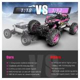 CROBOLL 1:12 Large RC Cars Toys for Boys Girls with Lifting Function, 4WD Remote Control Car Gifts for Kids 4X4 Off-Road RC Rock Crawler, 2.4GHz RC Truck with 2 Batteries 60Mins Play(Pink)