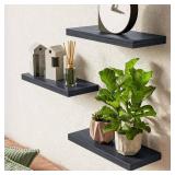 BAYKA Floating Shelves for Wall, Wall Mounted Rustic Wood Shelves for Bathroom, Bedroom, Living Room, Kitchen, Hanging Shelf for Books/Storage/Room Decor with 22lbs Capacity (Black, Set of 3, 15.7in)