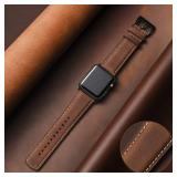 SUNFWR Leather Bands Compatible with Apple Watch Band 42mm(Series 3 2 1) 44mm 45mm 46mm 49mm for Men Women, Top Grain Genuine Leather Replacement Strap for iWatch Ultra 2, Ultra, SE2, SE, Series 10 9 