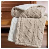 Bedsure Sherpa Fleece Throw Blanket for Couch - Fuzzy Soft Cozy Cable Throw for Women, Thick Warm Blanket for Winter, Beige, 50x60 Inches