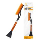 EcoNour 27" Aluminum Snow Brush with Ice Scrapers for Car Windshield and Window | Car Snow Scraper and Brush with Ergonomic Foam Grip Winter Accessories (Orange)