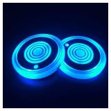 LED Car Cup Holder Lights, 7 Colors Changing USB Charging Mat Waterproof Cup Pad, LED Interior Atmosphere Lamp Decoration Light Inside Car Lighting Accessories (2pcs)