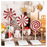 3 Pieces Christmas Table Decorations Wood Candy Set, Red Christmas Tiered Tray Decor,Rustic Christmas Candy Table Decorations for Home Tables(Cute)