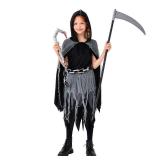 MISS FANTASY Grim Reaper Costume Kids, Girl Grim Reaper Costume with Scythe and Cloak, Halloween Scary Costumes for Girls, Small