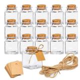 BLUE PANDA 15 Pack Small Glass Bottles with Cork Stoppers - Mini Jars with Cork Lids, Twine, and Blank Tags for Crafting & Spices - Small Bottles 1.7 Oz (50ml)