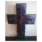 Metal/glass 6"H cross candle holder and large cross decor, 23" H x 15" W.