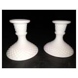 Pair of Westmoreland milk glass candle stick holders and pair of vintage milk glass sunflower/daisy candle stick holders.