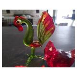 Hand blown glass rooster, vintage blown glass mini rooster and Cardinal decor.