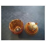 Vintage L E Smith Amber daisy and button fairy lamp/candle holder.