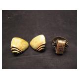 Emmons drifting sands ring and a pair of swirl design clip on earrings.