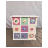 Storage Box 9 Drawer Wood White Multicolor Floral Pattern & Knobs Lined