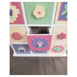 Storage Box 9 Drawer Wood White Multicolor Floral Pattern & Knobs Lined