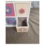 Storage Box 9 Drawer Wood White Multicolor Floral Pattern & Knobs Lined