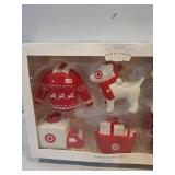 6pc Ceramic Target Christmas Tree Ornament Set Red/White - Wondershopâ¢