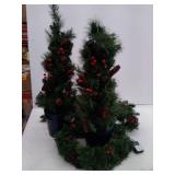 National Tree Company Pre-lit White LED Lights Holiday Christmas 4-Piece Set - Garland, Wreath and Set of 2 Entrance Trees