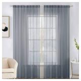 MIULEE 2 Panels Solid Color Sheer Window Curtains Elegant Window Voile Panels/Drapes/Treatment for Bedroom Living Room (54X96 Inches Dark Grey) Retail $21.31