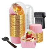 Cupcake Liners And Wrapers With Lids 50 Pack,LNYZQUS 5.5 Oz Large Foil Muffin Tins Or Liners,Disposable Baking Cups, Cupcake Wrappers Holders For Wedding Valentine-Pink in gold Retail $16.99