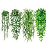 Artificial Hanging Plants for Shelf, 4 Pack Fake Potted Greenery Plant Faux Mandala Vine,String of Pearls,Ivy Vine,Persian Grass Fern in Pot for Home Room Indoor Outdoor DÃ©cor Retail $21.24