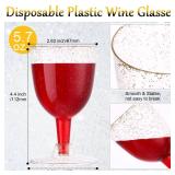 meekoo 50 Pack Plastic Wine Glasses with Stem Disposable 5.7 oz Gold Glitter Champagne Cups Wine Goblets Cocktail Cups for Weddings Birthdays Bridal Shower graduation Parties Retail $26.81