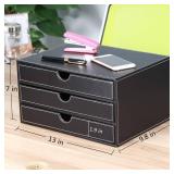 RHCSZ High-end PU Leather Desk Organizer File Cabinet Executive Office Supplies Desktop Filing A4 File Cabinet Stackable Storage Organizer Box with 3 Drawers (Black)â¦ Retail $58.38