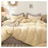 MooMee Bedding Duvet Cover Set 100% Washed Cotton Linen Like Textured Breathable Durable Soft Comfy (Light Yellow, Full) Retail $59.99