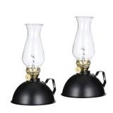 Spuik Rustic Metal Oil Lamp Set of 2, Vintage Kerosene Lamps for Indoor Use Home Decor Chamber Hurricane Oil Lamps for Indoor Use Emergency Lighting Black Wall Small Hurricane Lantern