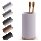 Matani Bamboo Toothbrush Holder Diatomite Tooth Brush Organizer - Storage Stand for Small Bathroom & Counter - Removable Base & Drain Holes, Water-Absorbent & Quick-Drying (Off White) Retail $24.18