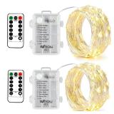 BXROIU 1 x Fairy Light Battery Operated,Silver Wire Chains 8 Mode 16Ft/5Meter 50 LEDs Timer String Lights with Remote Control for Bedroom Christmas Party Wedding Decoration(Warm White) Retail $11.99