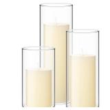 Shihanee Set of 3 Ivory White Pillar Candles and 3 Glass Cylinder Candle Holders for Wedding Valentine