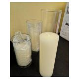 Shihanee Set of 3 Ivory White Pillar Candles and 3 Glass Cylinder Candle Holders for Wedding Valentine