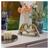 mozhixue Hand Gesture Statues, Heart Shape Love Finger Statue, Modern Art Sculpture Personalized Finger Gold Home Decoration for Wedding Home Office Desktop Gifts