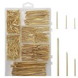 6 Sizes Gold Hardware Nails Assortment Kit, 358pcs, Brass Plated, Nails for Hanging Pictures, Finishing Nails, Wood Nails, Wall Nails for Hanging (3”, 2”, 1-1/2”, 1-1/4", 1”, 3/4")