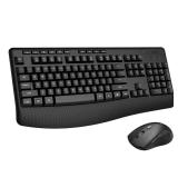 Wireless Keyboard and Mouse Combo, E-YOOSO 2.4GHz Full Sized Ergonomic Wireless Keyboard with Wrist Rest, 3 DPI Adjustable and 6 Buttons Cordless USB Mouse for Computer, Laptop, PC, Windows (Black)