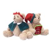 Nleio 2pcs Christmas Plush Teddy Bear, 11.7" Stuffed Bears in Diffrent Styles, Christmas Stuffed Animals, Vintage Christmas Plush Gifts for Girls Boys Kids Girlfriends Boyfriends