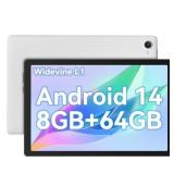 FYMLCPFY Android 14 Tablet 10 Inch Tablet Octa-Core 8GB+64GB(TF 1TB), Android Tablet 1280x800 HD IPS Tablet Wi-Fi 6 Model/Widevine L1/5000mAh/Dual Camera/Face ID Tablet PC 2024 - White