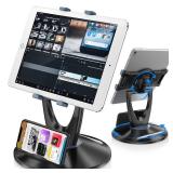 DeskLogics iPad Tablet Stand Holder for Desk - 6 inch to 13 inch - Stable, Adjustable - 360° Swivel Angle Pen Phone iPad Stand for Store, Retail Kiosk, Reception, Home Office, Gift Ideas - Black