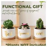 Granny Gifts Succulent Plant Pots 3pcs, Gifts for Granny, Best Granny Ever Planter Pot with Bamboo Tray, Plants NOT Included, Cute Ceramic Pots for Grandma for Mother