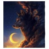 Direct Golden Moon Wolf Fleece Blanket - 50 x 60 Inches Soft Wolf Plush Throw Blanket for Adults and Kids - Cozy Winter Wolf Blanket for Bed or Couch -