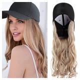 S-noilite 16" Baseball Cap with Hair Baseball Hats with Hair Attached Curly Wavy Cap Wig with Hair Extensions Adjustable Culry Baseball Hat Wig for Women (16" -Curly, Sandy Blonde & Bleach Blonde)