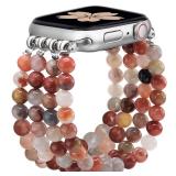 Natural Stone Bracelet Beaded-Bands Women Compatible with Apple Watch Band 38mm 40mm 41mm 42mm (S10) Feminine Cute Handmade Elastic Stretch Strap for iWatch Series 10/9/8/7/6/5/4/3/2/1/SE