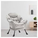 $90 Lazy Chair Thick Padded Velvet Upholstered, Metal Frame, Gray