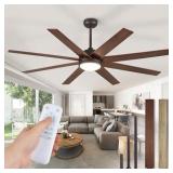 $200 65 Inch Ceiling Fans with Lights, Remote, Walnut, 8 Blades