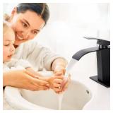 Qomolangma Waterfall Bathroom Faucet, Matte Black, Single Handle